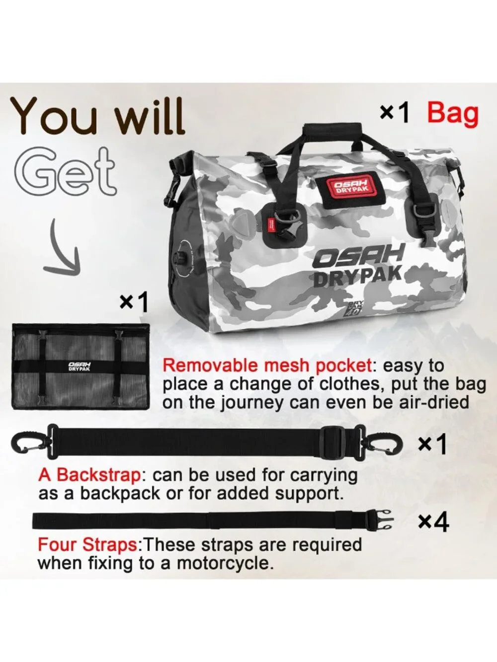 Waterproof Duffel Bag for Camping, Kayaking & Travel - Large Storage, Mesh